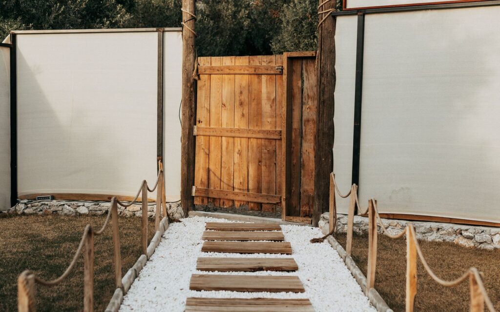 Timber path laid through a garden