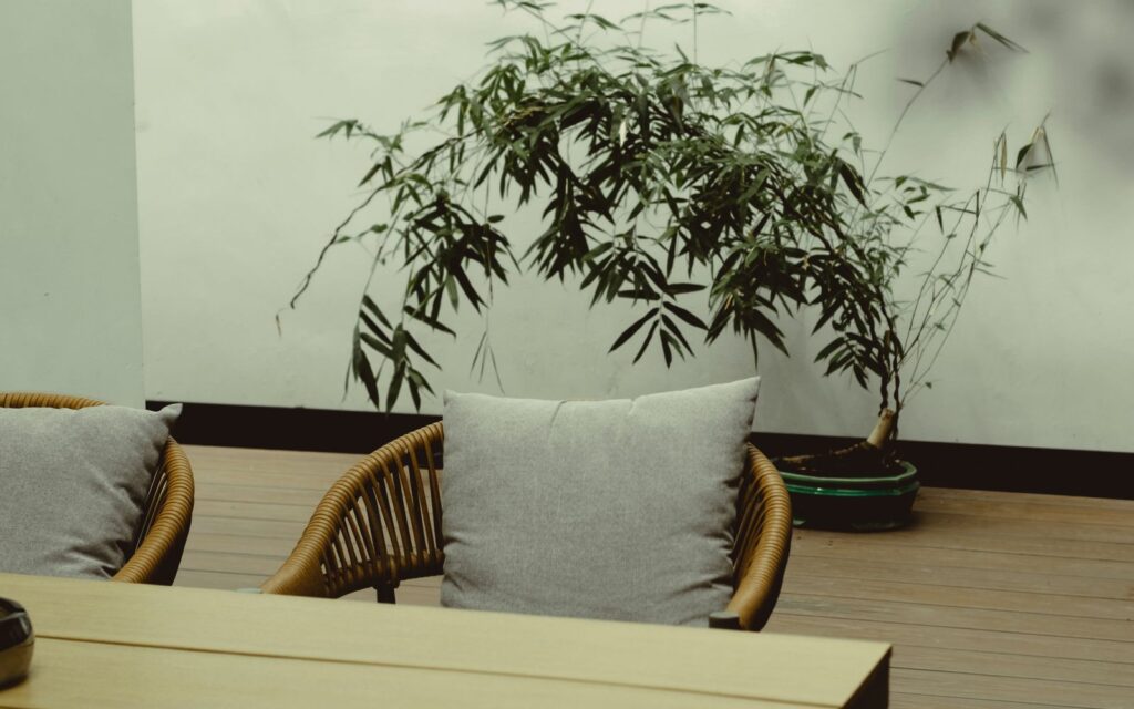Minimalist patio with bamboo and simple materials