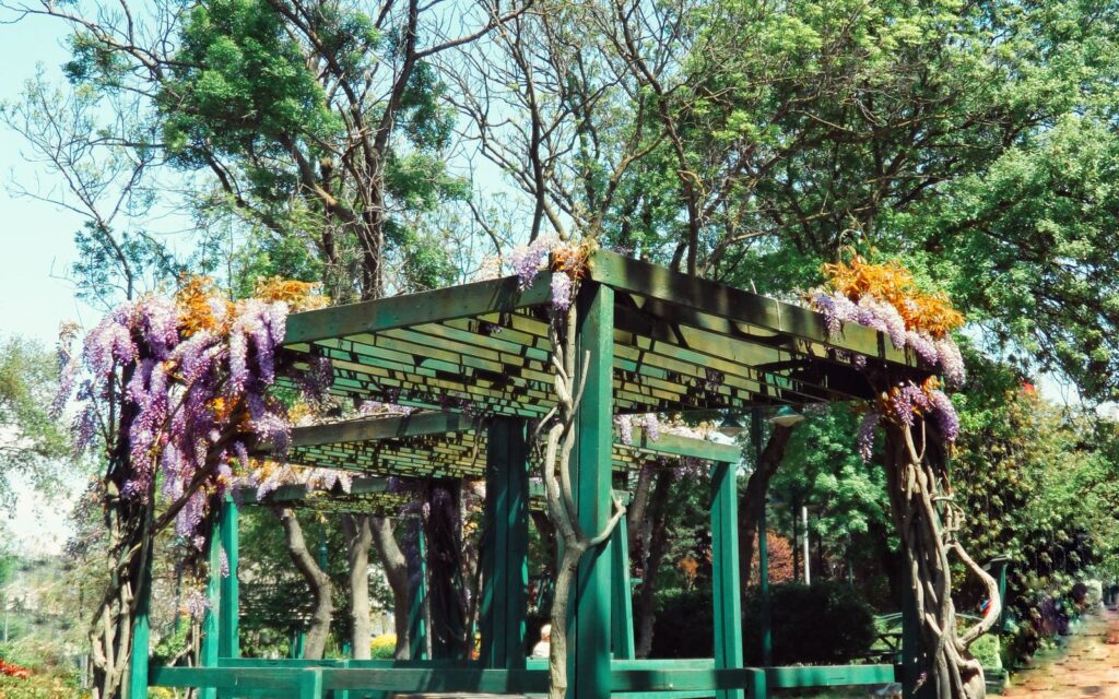 Garden gazebo adorned with flowers